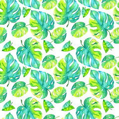 Watercolor tropical floral illustration set with green leaves for wedding stationary, greetings, wallpapers, fashion, backgrounds, textures