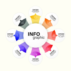 Circle chart infographic template with 8 options for presentations, advertising, layouts, annual reports.