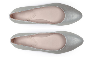 Female shoes on a white background. Top view.
