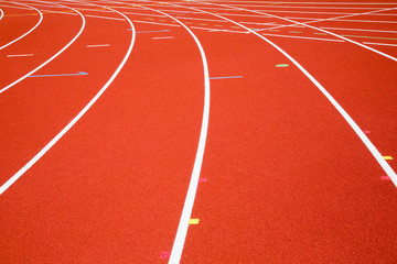 perspective of race track, vertical ,Red Asphalt for runners