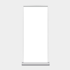 Roll up banner stand isolated on clean background, realistic mockup