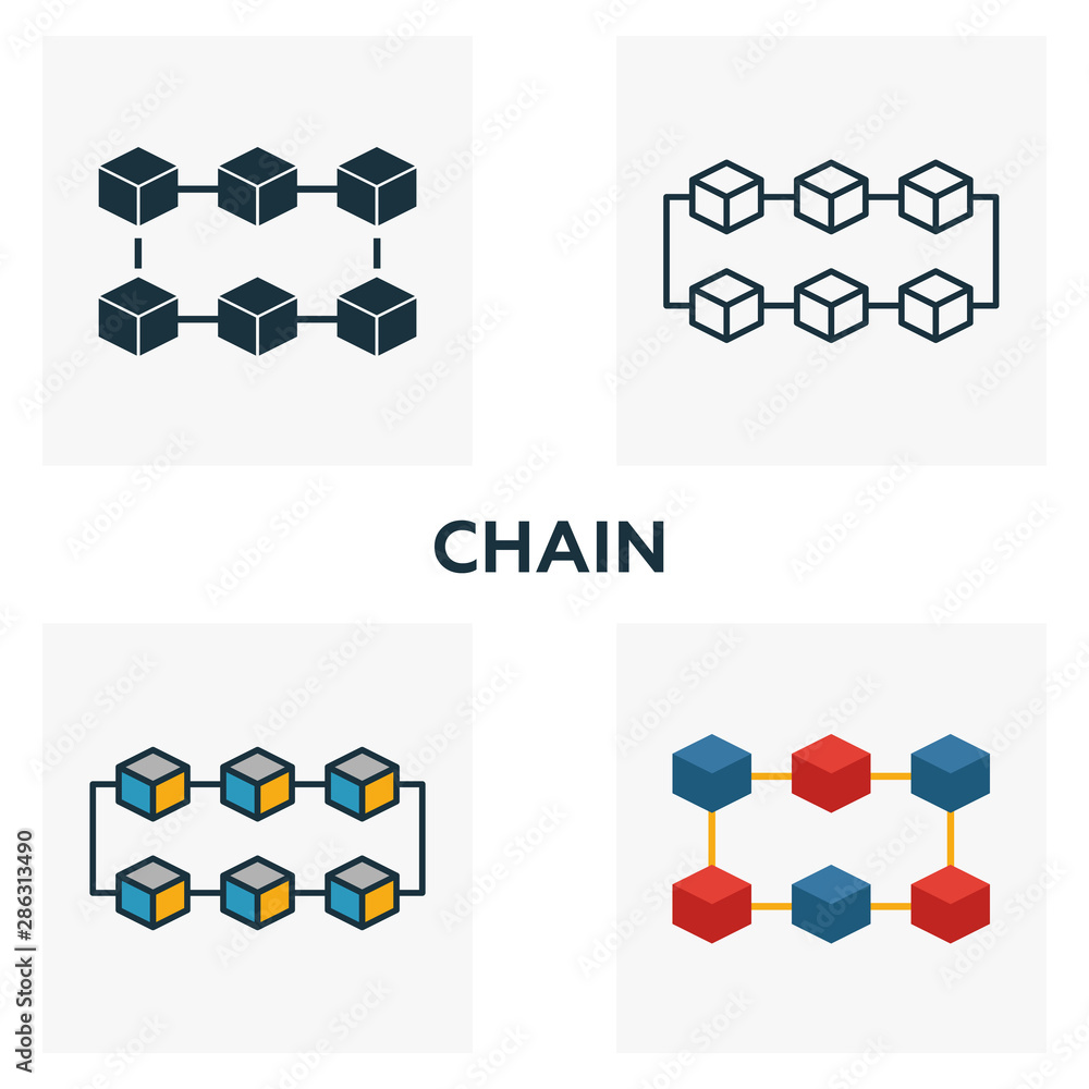 Aufkleber chain icon set. four elements in diferent styles from blockchain icons collection. creative chain ic