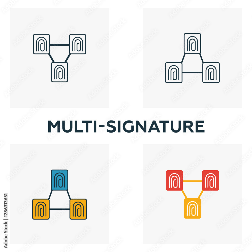 Aufkleber multi-signature icon set. four elements in diferent styles from blockchain icons collection. creativ