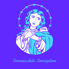 Our Lady of Immaculate conception. Virgin Mary Illustration. Religion, Catholic vector.