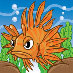 Lionfish cartoon, animal cartoon, cute cartoon
