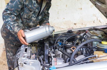 Oil change in a car engine