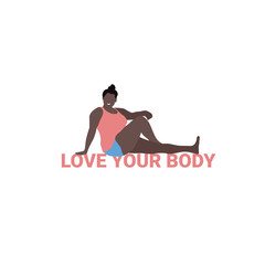 Love your body card, poster. Beautiful plus size woman vector flat illustration. - Vector