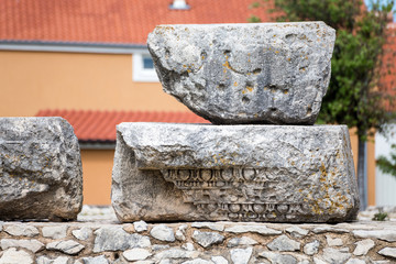 Nin, Croatia. Roman decoration remains and ruins