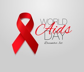 World Aids Day concept. Aids Awareness. Realistic Red Ribbon. Calligraphy Poster Design. Vector illustration