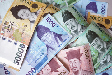 Fototapeta na wymiar Korean won notes for money concept background