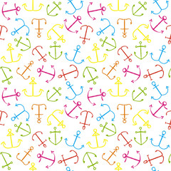 Seamless pattern red, blue, green anchor on a white background