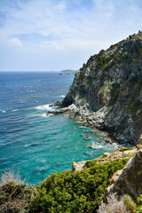 Fototapeta na wymiar Coastline along Sentier des douaniers, Cap Corse. Corsica island, France