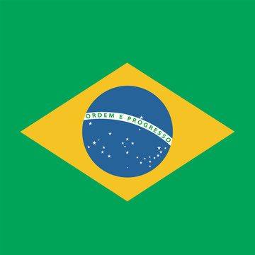 Flat Vector Illustration of Brasil Flag. Blue, Yellow Green Background