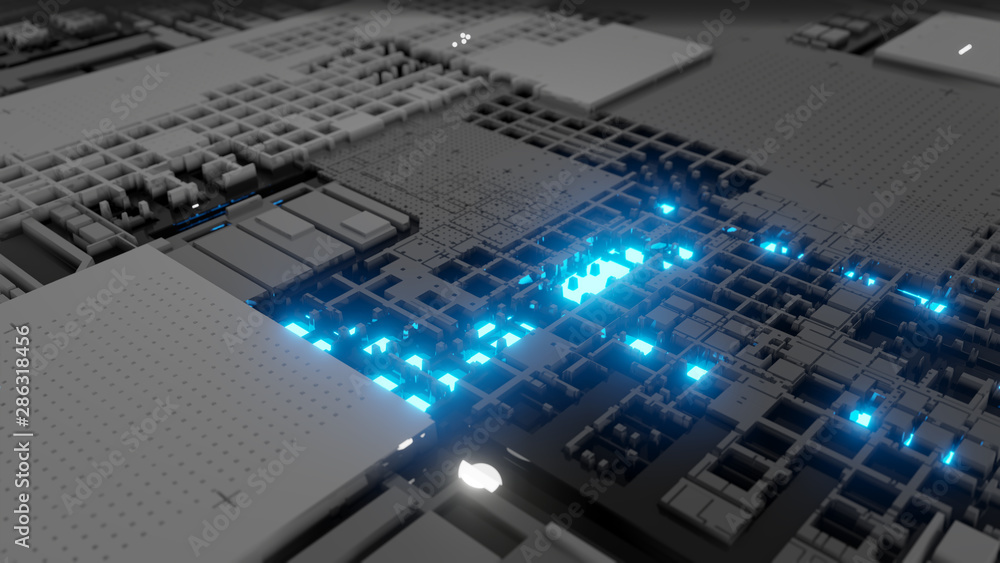Poster 3d render abstract technology background with cubes