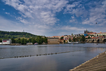 View of the Vltava river, the Charles bridge