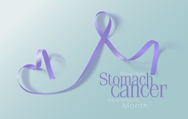 Stomach Cancer Awareness Calligraphy Poster Design. Realistic Periwinkle Ribbon. November is Cancer Awareness Month. Vector