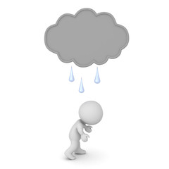 3D Character is depressed under rain cloud