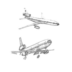 Planes in the sky. Pencil drawing