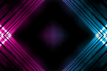 Fototapeta premium Dark abstract futuristic background. Neon lines, glow. Neon lines, shapes. Pink and blue glow