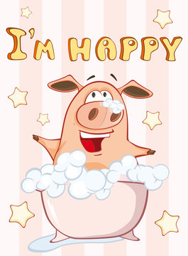 Happy Birthday Card Little Pig. Vector Greeting Card. Happy Moment. Congratulation