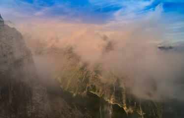 Dramatic clouds over the peaks of the Wetterstein massif in the Bavarian Alps