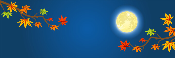 満月と紅葉　横長構図 - 十五夜の背景素材
