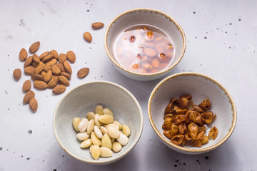 Making almond milk from peeled nuts