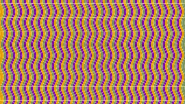 A 2D graphic video pattern with a vertical wave effect that moves down, composed of designs and shapes with multicolored textures, in 4K 16: 9 format.