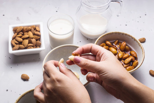 Making Almond Milk From Peeled Nuts