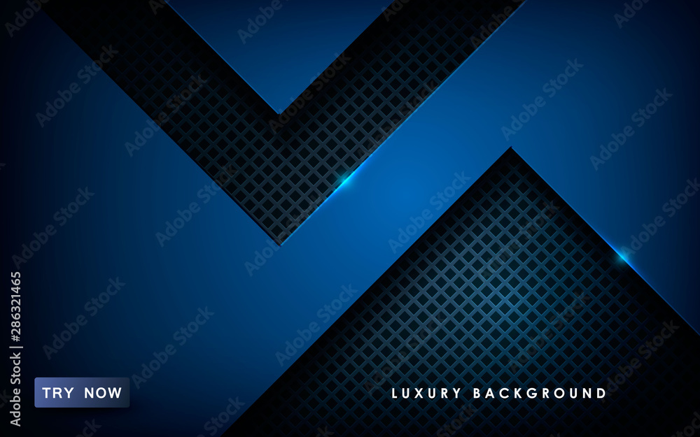 Poster blue overlap background vector. realistic overlap layer on black metallic background. vector illustr