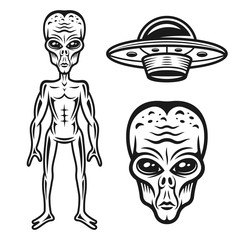 Aliens and ufo vector objects or design elements