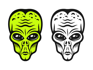 Alien head two styles colored and black vector
