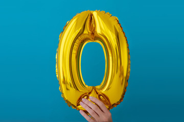 Gold foil number o 0 zero celebration balloon