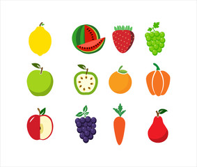 Set Of Fruit Food Symbols Collection Vegetarian Vector Design Illustration