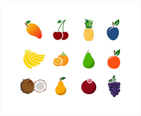 Set Of Fruit Food Symbols Collection Vegetarian Vector Design Illustration	