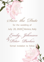 Wedding invitation with Rose flower, watercolor, isolated on white.  Vector Watercolour.