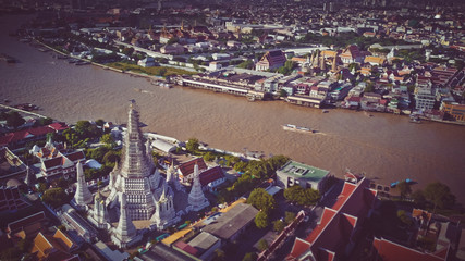 Temples from above, Grand Palace, Wat Pho, Wat Arun, in Bangkok in thailand