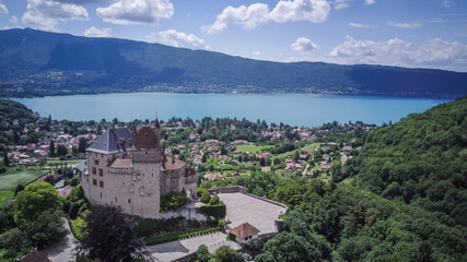 Fototapeta na wymiar Annecy city, lake and castle from above, in southeastern France
