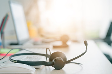 Team Business Operator in Office. Service Business, Call Center Team with Headset. The Center...