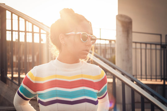 Young woman with matching sunglasses