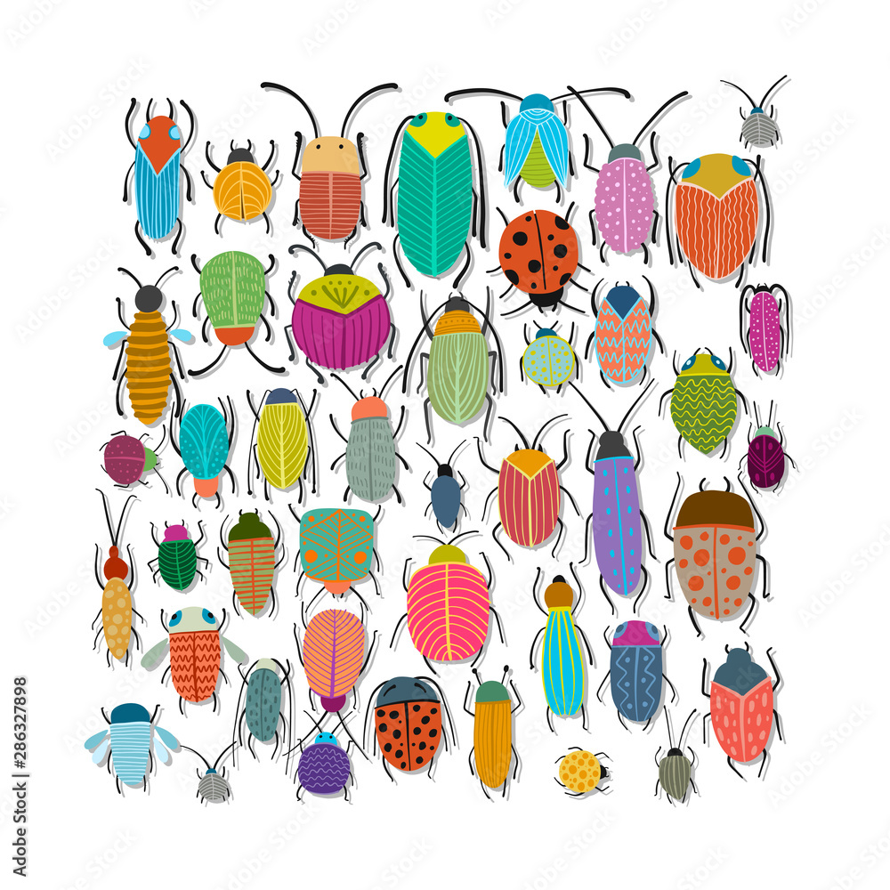 Wall mural Funny beetles collection for your design