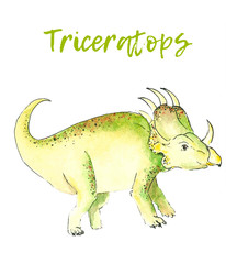 triceratops dinosaur watercolor illustration drawing