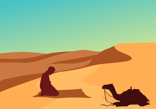 man pray in the desert for background illustration and image Category Travel