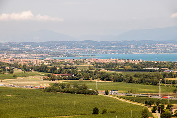 San Martino della Battaglia, Italy. Aerial views of the Italian landscape and traditional houses from the monumental tower of the Battle of Solferino