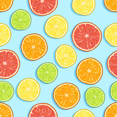 Fototapeta premium Vector Seamless Cartoon Pattern of Circle Sliced Citrus Fruits