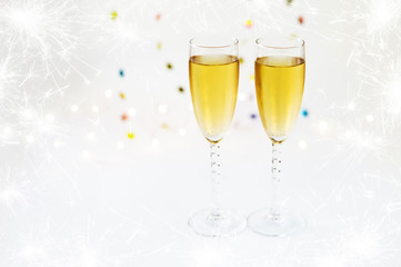 Sparkling New Year  background with champagne and stars. Christmas and happy new year 2020 concept..