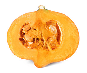 Half of fresh pumpkin on white background
