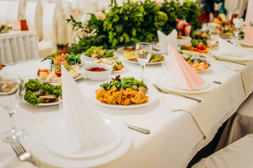 Banquet tables with snacks
