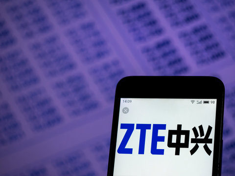 Kiev, Ukraine, December 4, 2018, illustrative editorial. ZTE Telecommunications equipment company  logo seen displayed on smart phone..