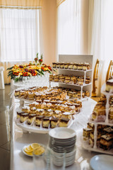 Pieces of cakes on a banquet table
